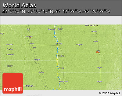 Physical 3D Map of the Area around 47° 16' 15" N, 96° 49' 29" W