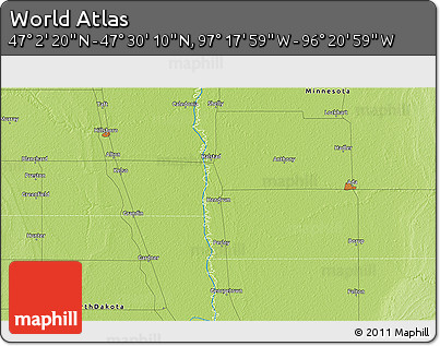 Physical 3D Map of the Area around 47° 16' 15" N, 96° 49' 29" W