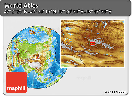 Physical Location Map of the Area around 47° 16' 15" N, 97° 49' 29" E