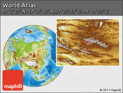 Physical Location Map of the Area around 47° 16' 15" N, 97° 49' 29" E