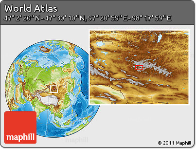 Physical Location Map of the Area around 47° 16' 15" N, 97° 49' 29" E