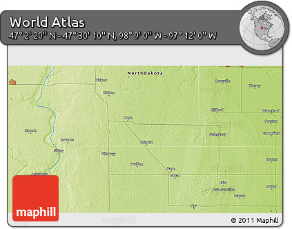 Physical 3D Map of the Area around 47° 16' 15" N, 97° 40' 30" W