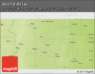 Physical 3D Map of the Area around 47° 16' 15" N, 97° 40' 30" W