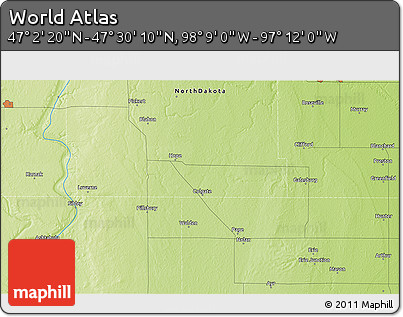 Physical 3D Map of the Area around 47° 16' 15" N, 97° 40' 30" W