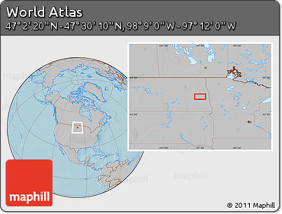 Gray Location Map of the Area around 47° 16' 15" N, 97° 40' 30" W, hill shading