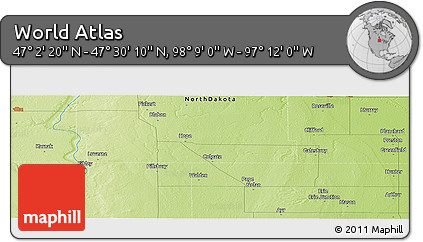 Physical Panoramic Map of the Area around 47° 16' 15" N, 97° 40' 30" W