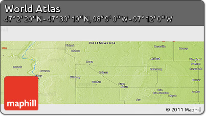 Physical Panoramic Map of the Area around 47° 16' 15" N, 97° 40' 30" W