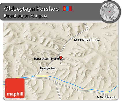 Shaded Relief 3D Map of Öldzeyteyn Horshoo