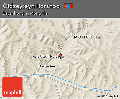 Shaded Relief 3D Map of Öldzeyteyn Horshoo
