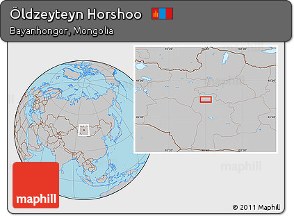 Gray Location Map of Öldzeyteyn Horshoo
