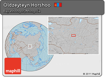 Gray Location Map of Öldzeyteyn Horshoo, hill shading