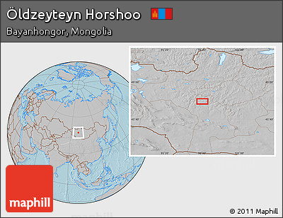 Gray Location Map of Öldzeyteyn Horshoo, hill shading