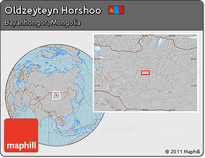 Gray Location Map of Öldzeyteyn Horshoo, hill shading