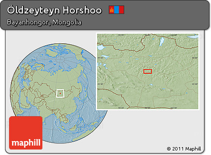 Savanna Style Location Map of Öldzeyteyn Horshoo, hill shading
