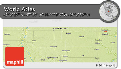 Physical Panoramic Map of the Area around 47° 16' 15" N, 98° 31' 30" W