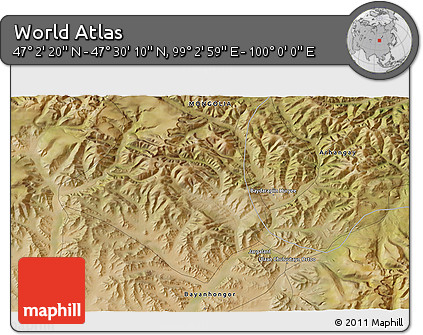 Satellite 3D Map of the Area around 47° 16' 15" N, 99° 31' 30" E