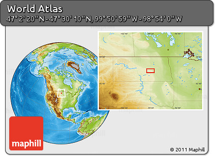 Physical Location Map of the Area around 47° 16' 15" N, 99° 22' 30" W