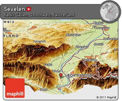 Physical Panoramic Map of Sevelen