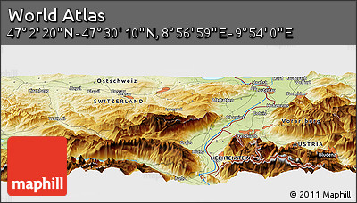 Physical Panoramic Map of the Area around 47° 16' 15" N, 9° 25' 30" E