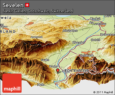 Physical Panoramic Map of Sevelen
