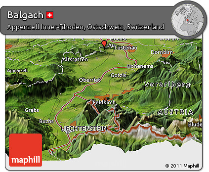 Satellite Panoramic Map of Balgach