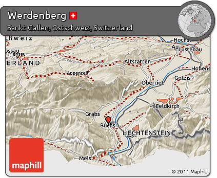 Shaded Relief Panoramic Map of Werdenberg