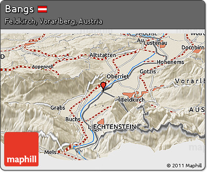 Shaded Relief Panoramic Map of Bangs