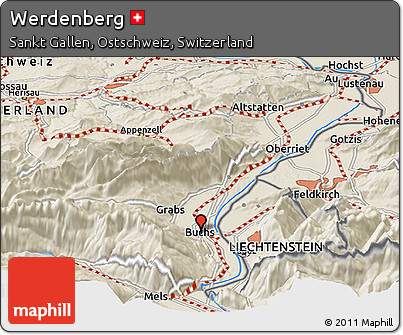 Shaded Relief Panoramic Map of Werdenberg
