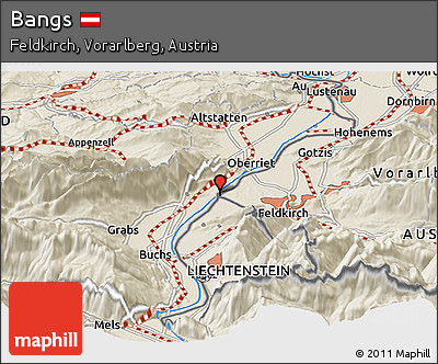 Shaded Relief Panoramic Map of Bangs
