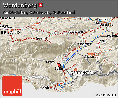 Shaded Relief Panoramic Map of Werdenberg