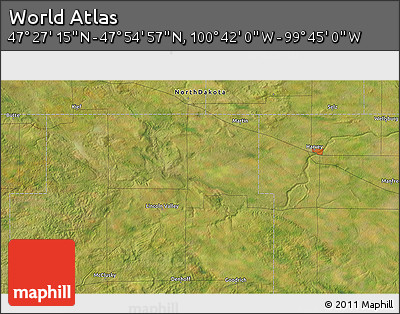 Satellite 3D Map of the Area around 47° 41' 6" N, 100° 13' 29" W