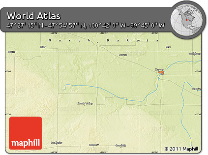 Physical Map of the Area around 47° 41' 6" N, 100° 13' 29" W