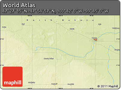 Physical Map of the Area around 47° 41' 6" N, 100° 13' 29" W