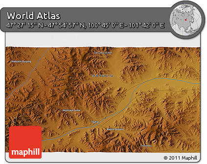 Physical 3D Map of the Area around 47° 41' 6" N, 101° 13' 29" E