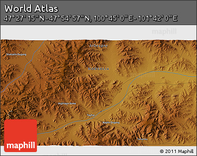 Physical 3D Map of the Area around 47° 41' 6" N, 101° 13' 29" E