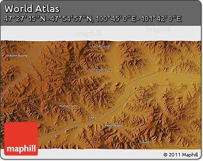 Physical 3D Map of the Area around 47° 41' 6" N, 101° 13' 29" E