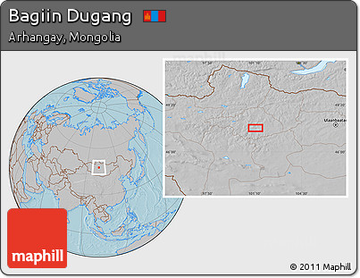 Gray Location Map of Bagiin Dugang, hill shading
