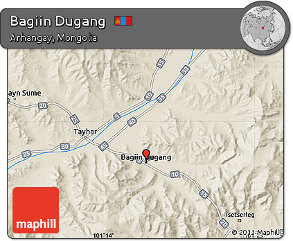 Shaded Relief Map of Bagiin Dugang