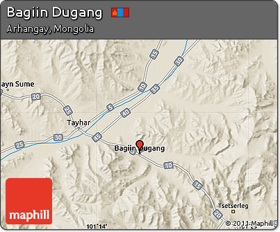 Shaded Relief Map of Bagiin Dugang