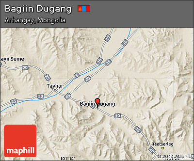 Shaded Relief Map of Bagiin Dugang