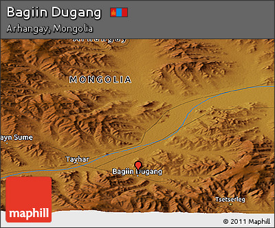 Physical Panoramic Map of Bagiin Dugang