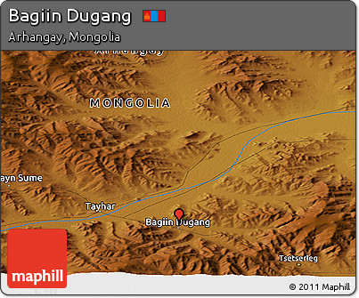 Physical Panoramic Map of Bagiin Dugang