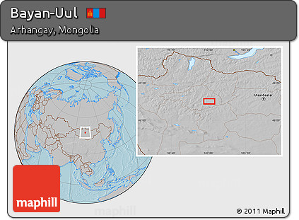 Gray Location Map of Bayan-Uul, hill shading