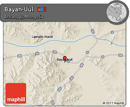 Shaded Relief Map of Bayan-Uul