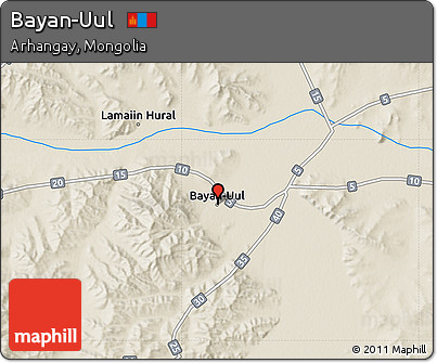 Shaded Relief Map of Bayan-Uul