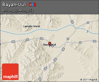 Shaded Relief Map of Bayan-Uul