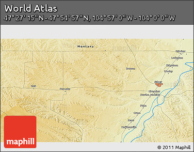 Physical 3D Map of the Area around 47° 41' 6" N, 104° 28' 29" W