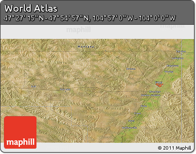 Satellite 3D Map of the Area around 47° 41' 6" N, 104° 28' 29" W