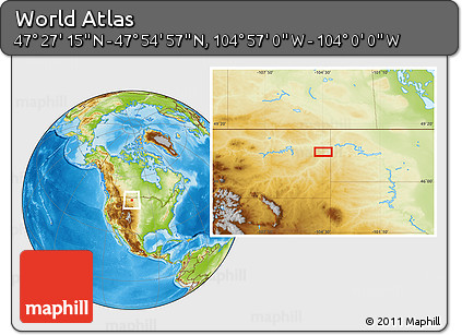 Physical Location Map of the Area around 47° 41' 6" N, 104° 28' 29" W