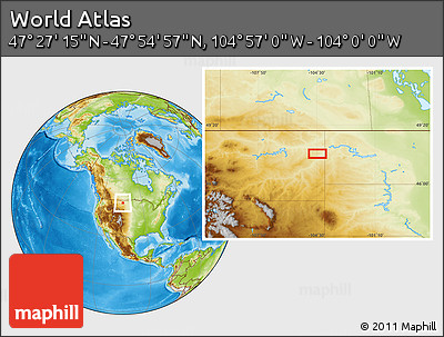 Physical Location Map of the Area around 47° 41' 6" N, 104° 28' 29" W
